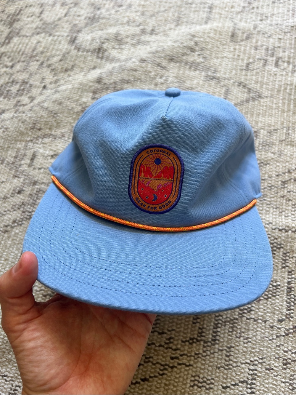 Cotopaxi Sky Blue Cap with Orange Cord and Multi Patch
